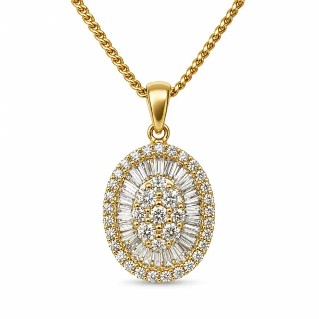 18ct Yellow Gold Natural Diamond Oval Pendant – 0.40ct Round & Baguette Diamonds - 18KR25747PAL