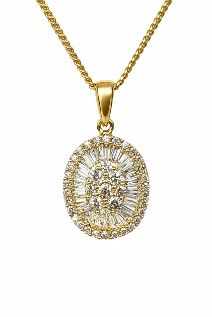 18ct Yellow Gold Natural Diamond Oval Pendant – 0.40ct Round & Baguette Diamonds - 18KR25747PAL
