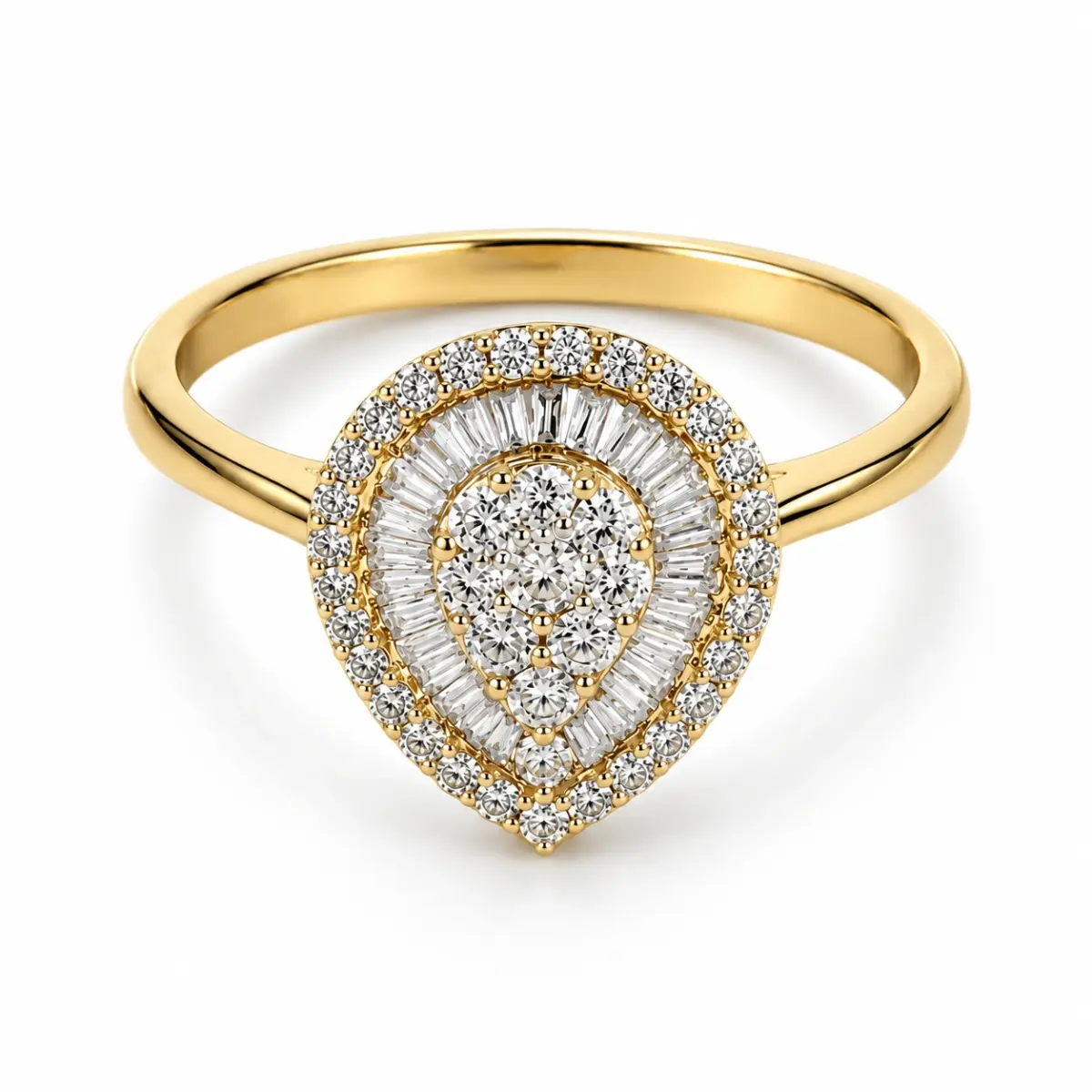 18ct Yellow Gold Natural Diamond Pear-Shaped Cluster Halo Ring – 0.35ct TDW - 18KR25667AL