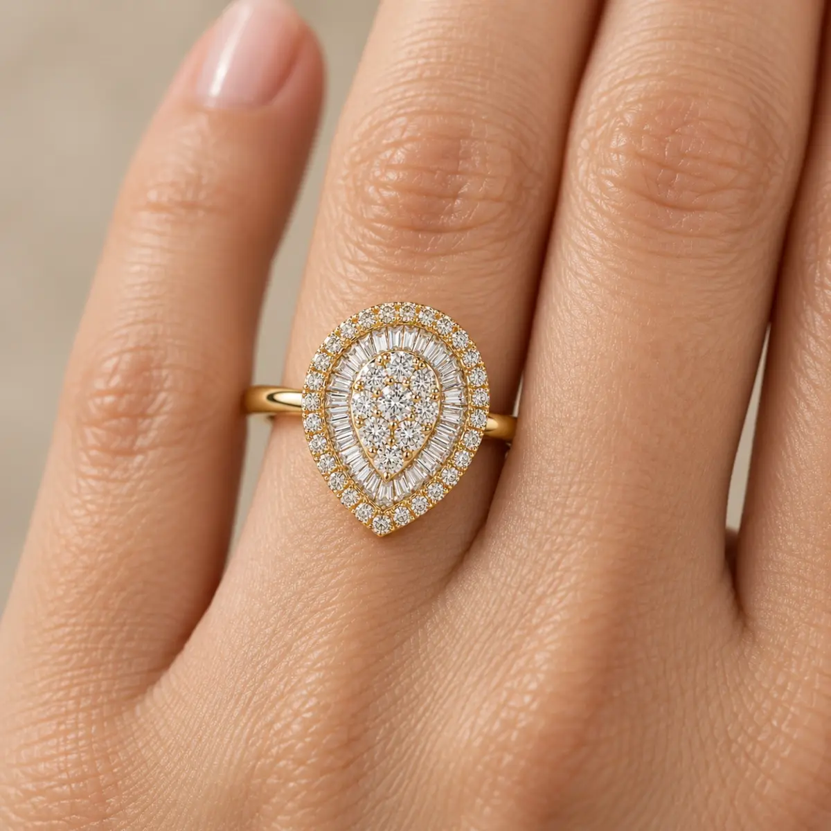 18ct Yellow Gold Natural Diamond Pear-Shaped Cluster Halo Ring – 0.35ct TDW - 18KR25667AL