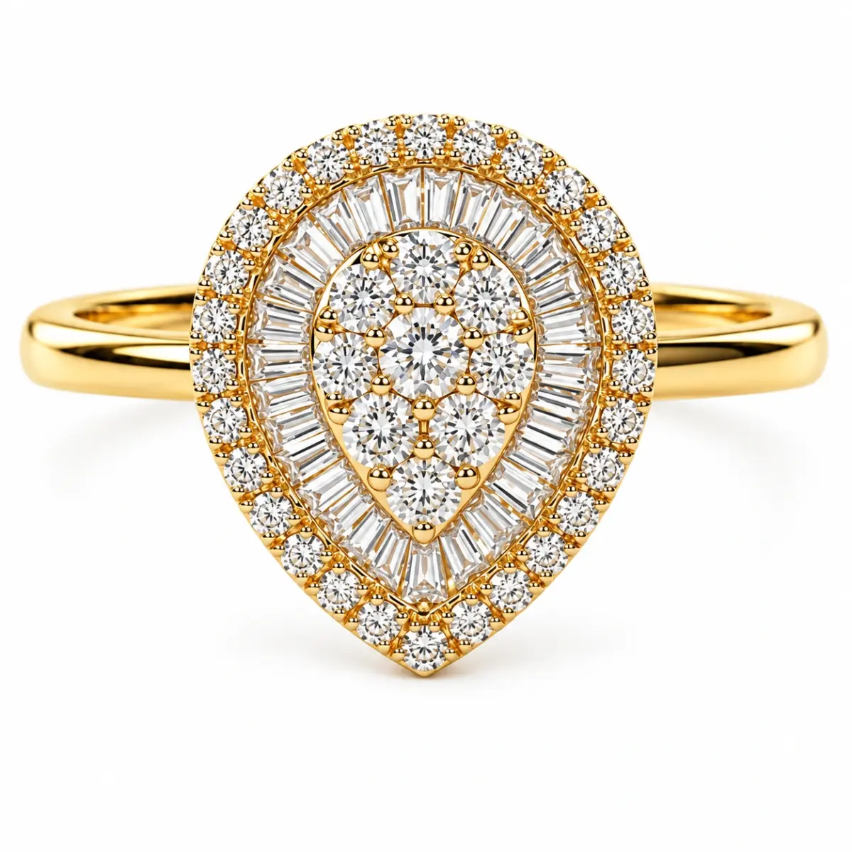 18ct Yellow Gold Natural Diamond Pear-Shaped Cluster Halo Ring – 0.35ct TDW - 18KR25667AL