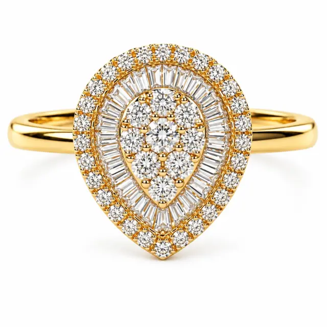 18ct Yellow Gold Natural Diamond Pear-Shaped Cluster Halo Ring – 0.35ct TDW - 18KR25667AL
