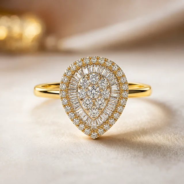 18ct Yellow Gold Natural Diamond Pear-Shaped Cluster Halo Ring – 0.35ct TDW - 18KR25667AL