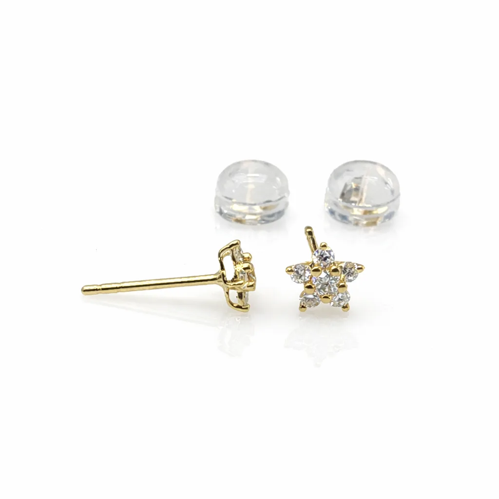 18ct Yellow Gold Natural Diamond Star Stud Earrings 5.5mm (0.232ct TDW) Claw Set + Silicone Secured Butterflies - 18KRSE7901L