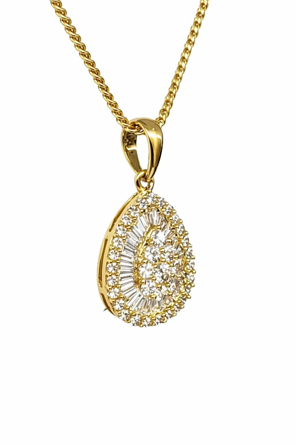 18ct Yellow Gold Natural Diamond Teardrop Pendant 0.364ct Round & Baguette Cut - 18KR25667PAL