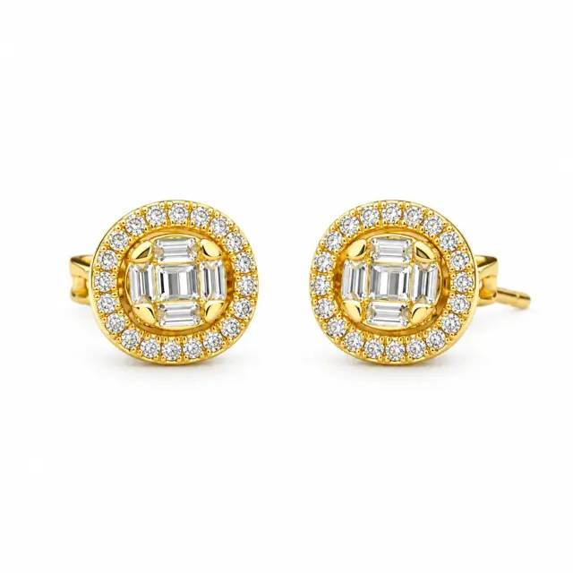 18ct Yellow Gold Oval Diamond Halo Stud Earrings – 0.28ct TDW - 18KR36286EL