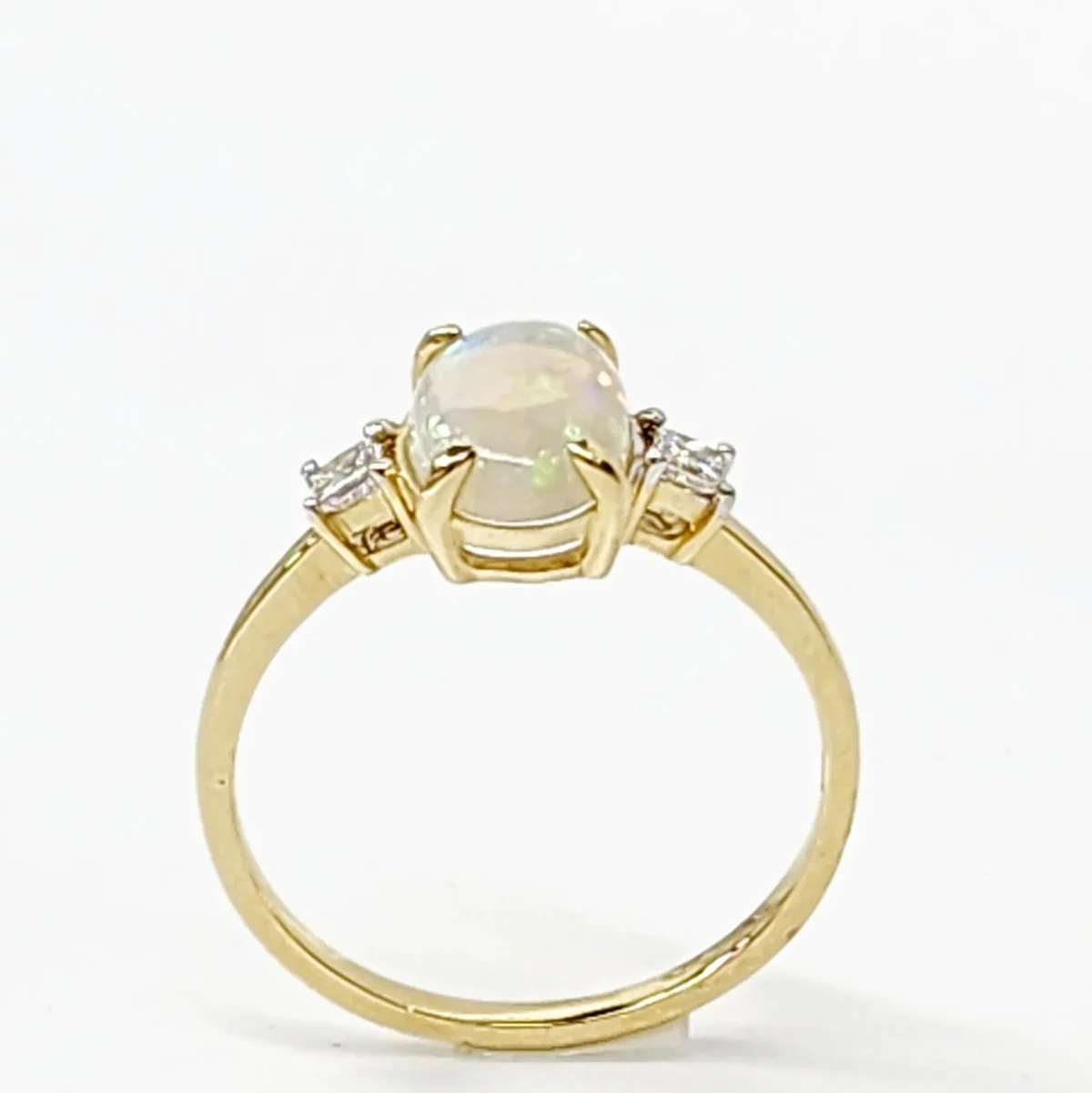 18ct Yellow Gold Oval Opal Ring with Diamond Accents