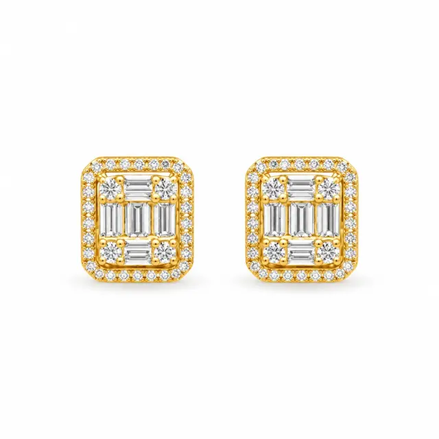 18ct Yellow Gold Radiant Halo Diamond Stud Earrings 0.28ct - 18KR35808EAL