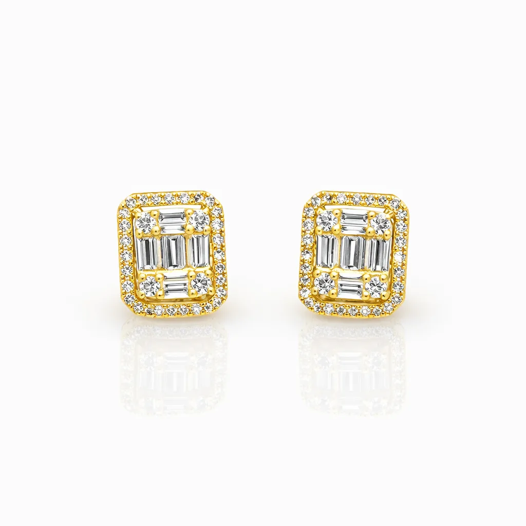 18ct Yellow Gold Radiant Halo Diamond Stud Earrings 0.28ct - 18KR35808EAL