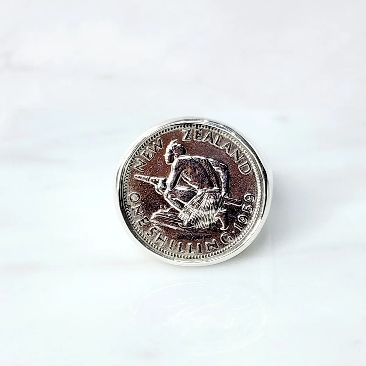 1964 One Shilling Coin Ring in Sterling Silver
