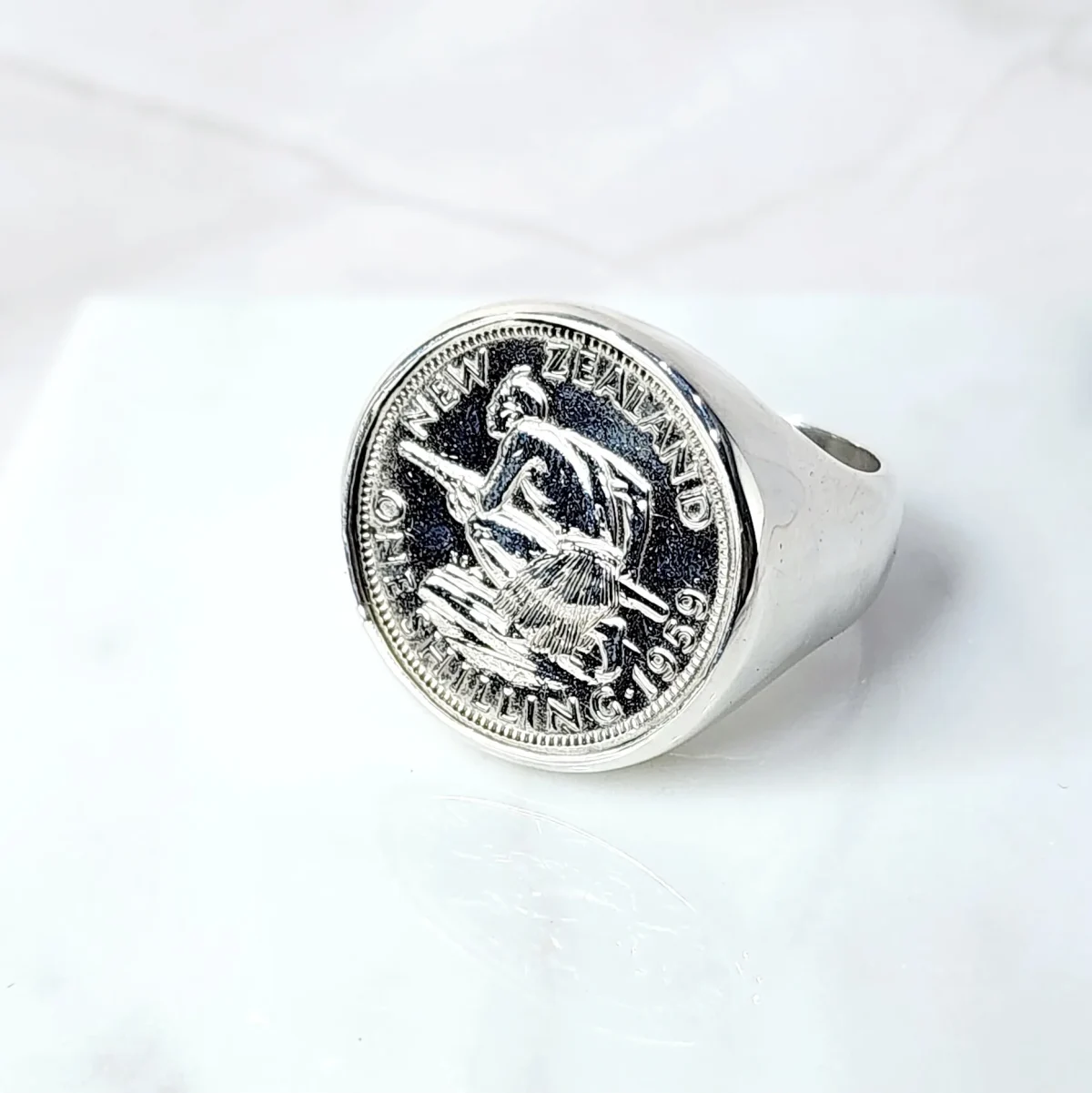 1964 One Shilling Coin Ring in Sterling Silver