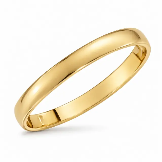 2.50mm Wide Half Round High Polished Plain Wedding Band 9ct Yellow Gold