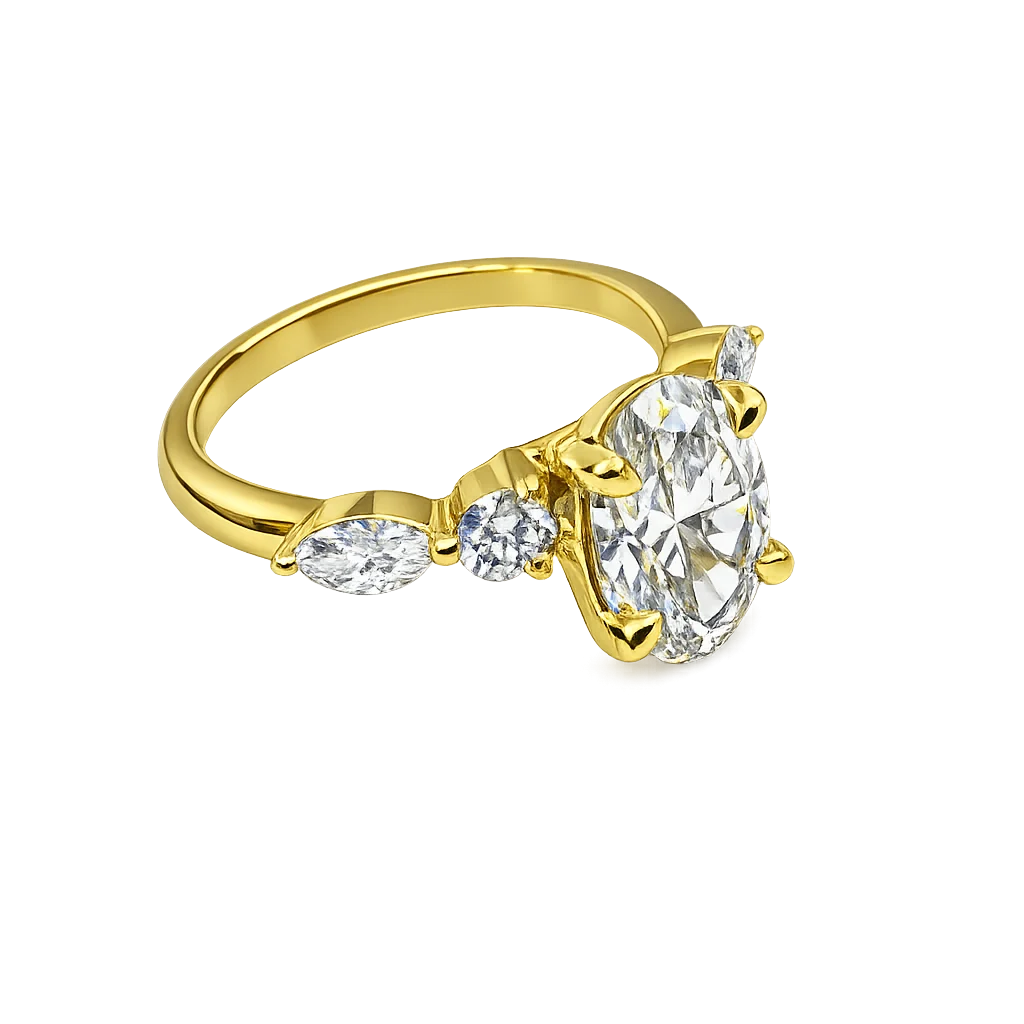 2.56ct Lab Diamond Oval & Side-Stone Ring in 9ct Yellow Gold (EF/VS) - 9YGAURG1860