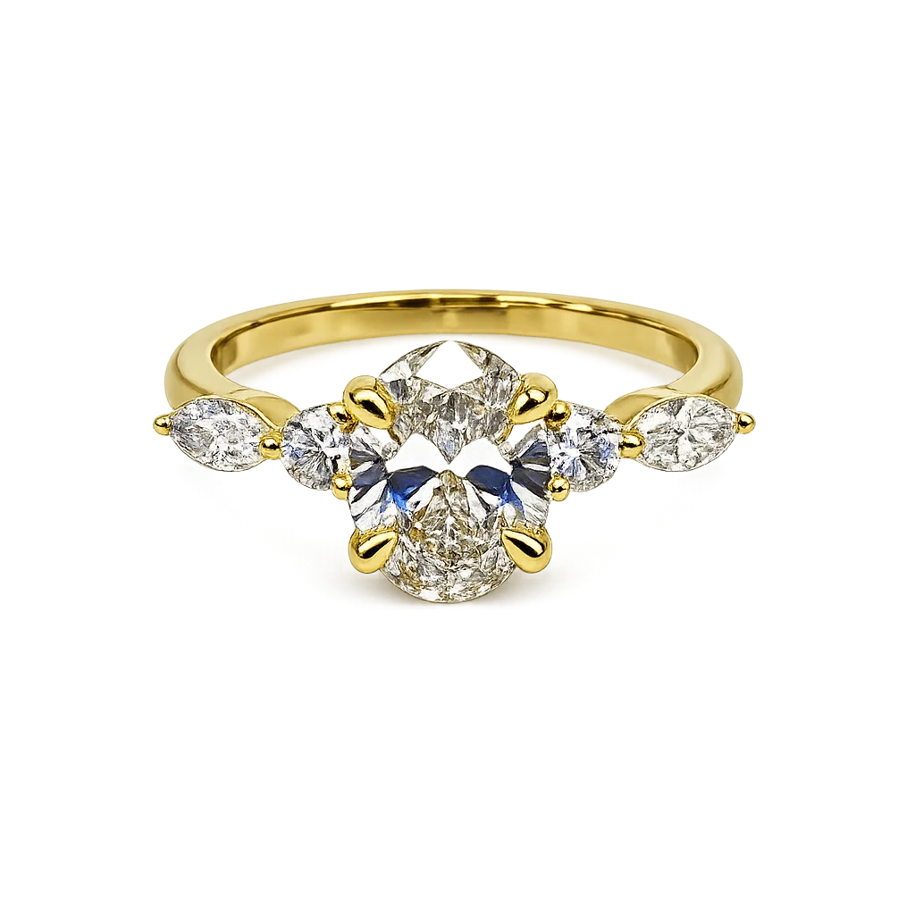2.56ct Lab Diamond Oval & Side-Stone Ring in 9ct Yellow Gold (EF/VS) - 9YGAURG1860