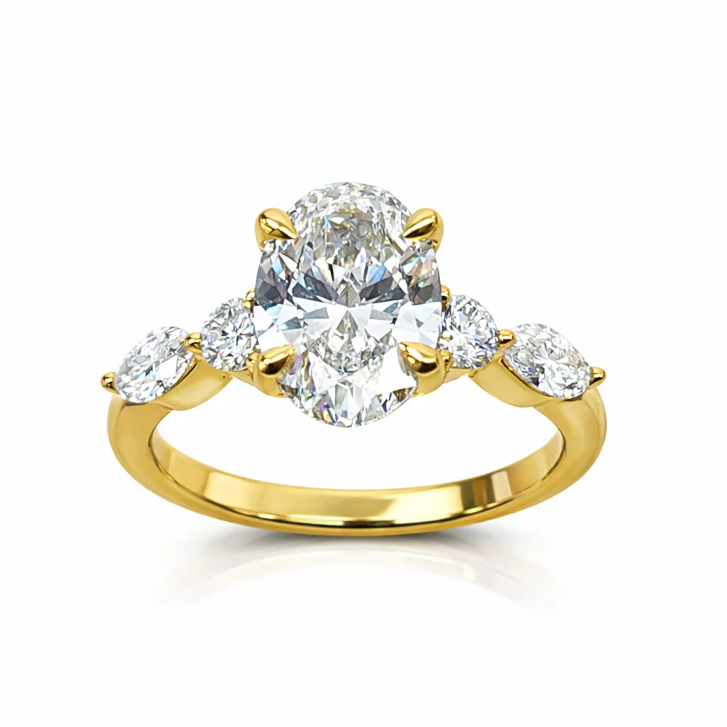 2.56ct Lab Diamond Oval & Side-Stone Ring in 9ct Yellow Gold (EF/VS) - 9YGAURG1860