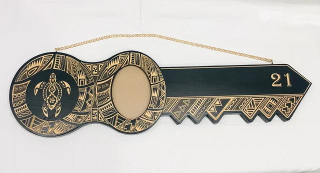 21st Key Island Tattoo Design With Laser Engraved Turtle In The Middle - Design 2110