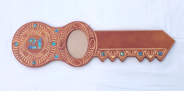 21st Maori Design Key with Laser Engraved Patterns & 21 Paua Shell Inlay - Design 2145