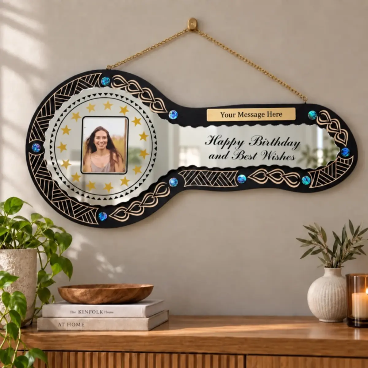21st Birthday Cook Islands Inspired Wooden Key with Mirror Insert & Paua Shell Inlays - SJ2412BLKPAUA