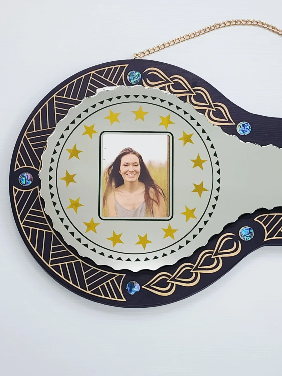 21st Birthday Cook Islands Inspired Wooden Key with Mirror Insert & Paua Shell Inlays - SJ2412BLKPAUA