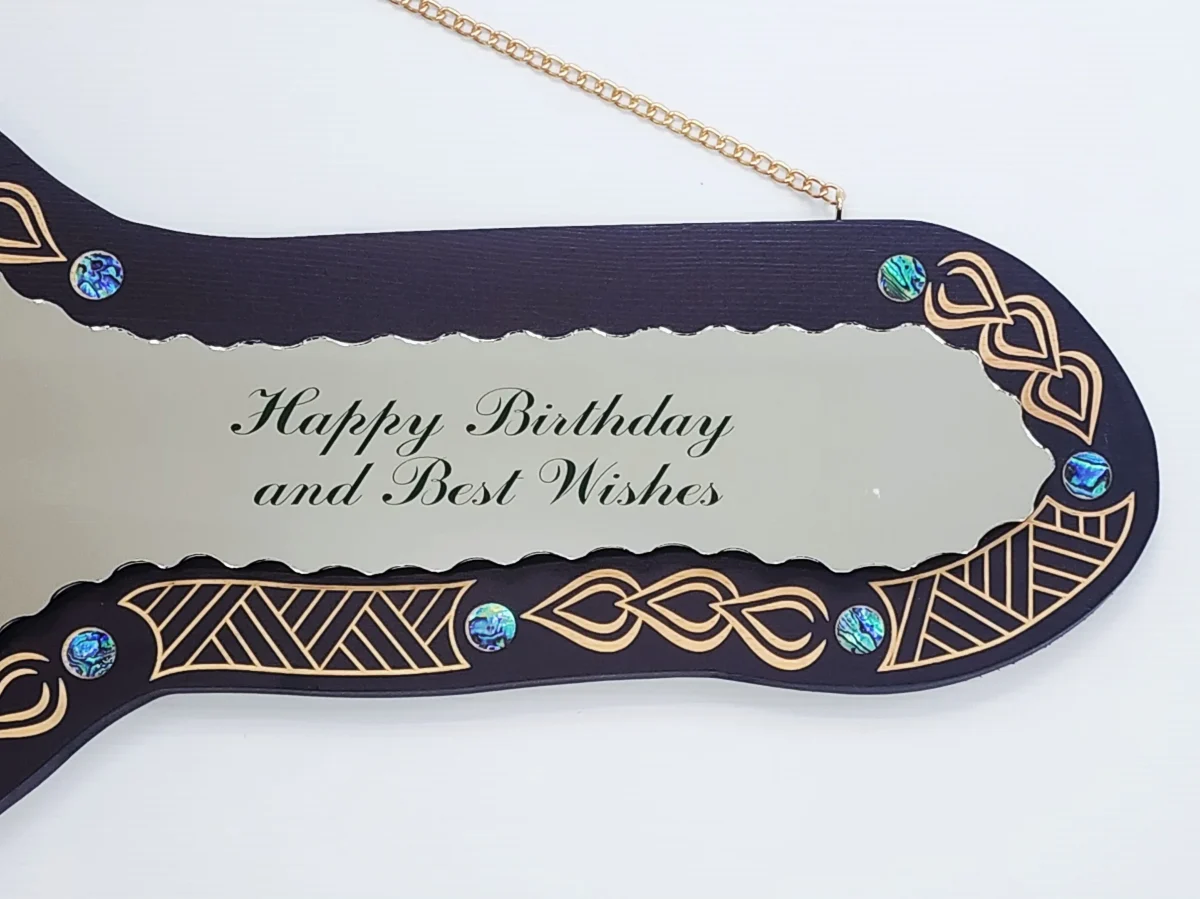 21st Birthday Cook Islands Inspired Wooden Key with Mirror Insert & Paua Shell Inlays - SJ2412BLKPAUA