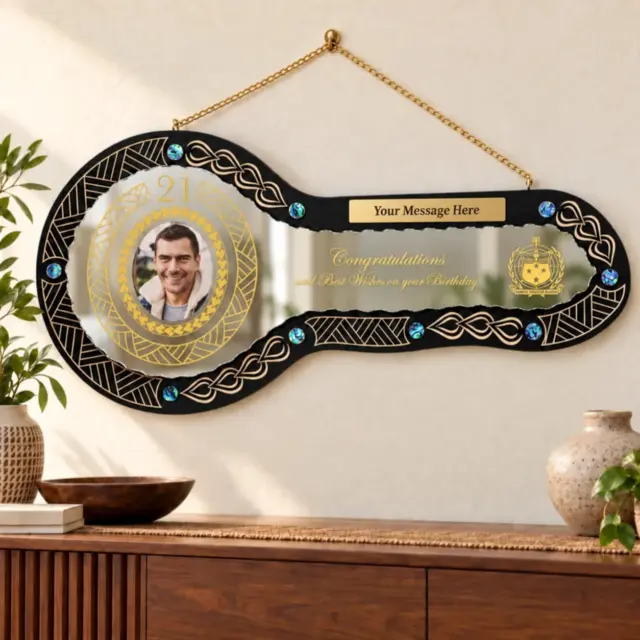 21st Birthday Samoan Inspired Wooden Key with Mirror Insert, Paua Shell Inlays & Traditional Sila Design - SJ2504BLKPAUA