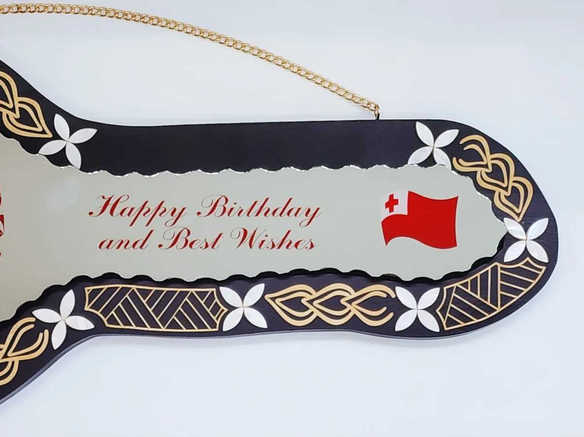 21st Birthday Wooden Key Black Shade Island Design with Tongan Design Mirror Key Insert - 2144BLKSJ2406