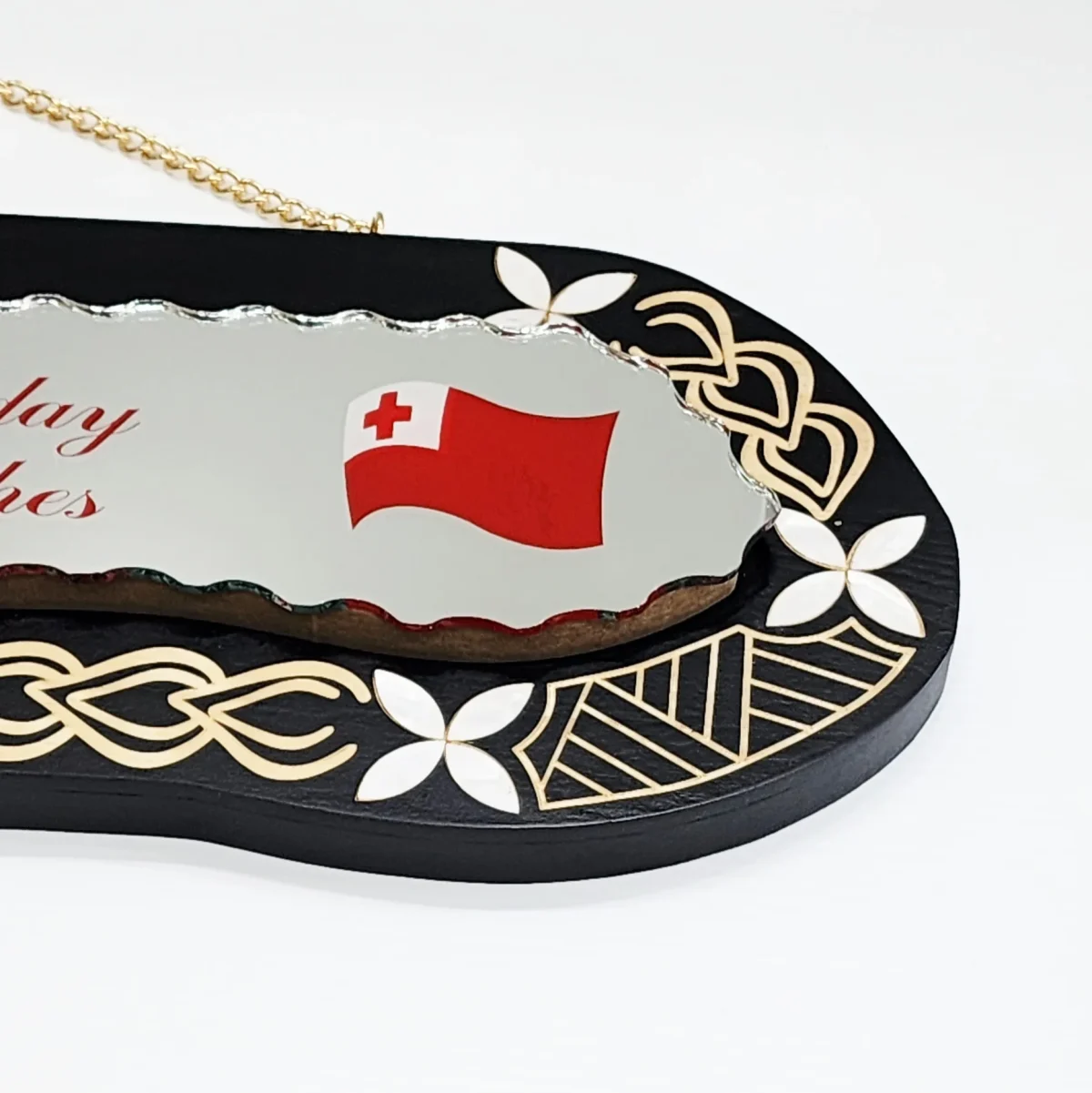 21st Birthday Wooden Key Black Shade Island Design with Tongan Design Mirror Key Insert - 2144BLKSJ2406