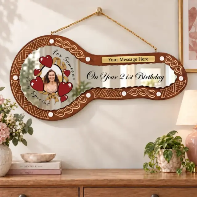 21st Birthday Wooden Key – “For Someone Very Special” Mirror Design with Mother of Pearl Inlays - SJ2501BRNWMP