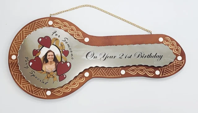 21st Birthday Wooden Key – “For Someone Very Special” Mirror Design with Mother of Pearl Inlays - SJ2501BRNWMP