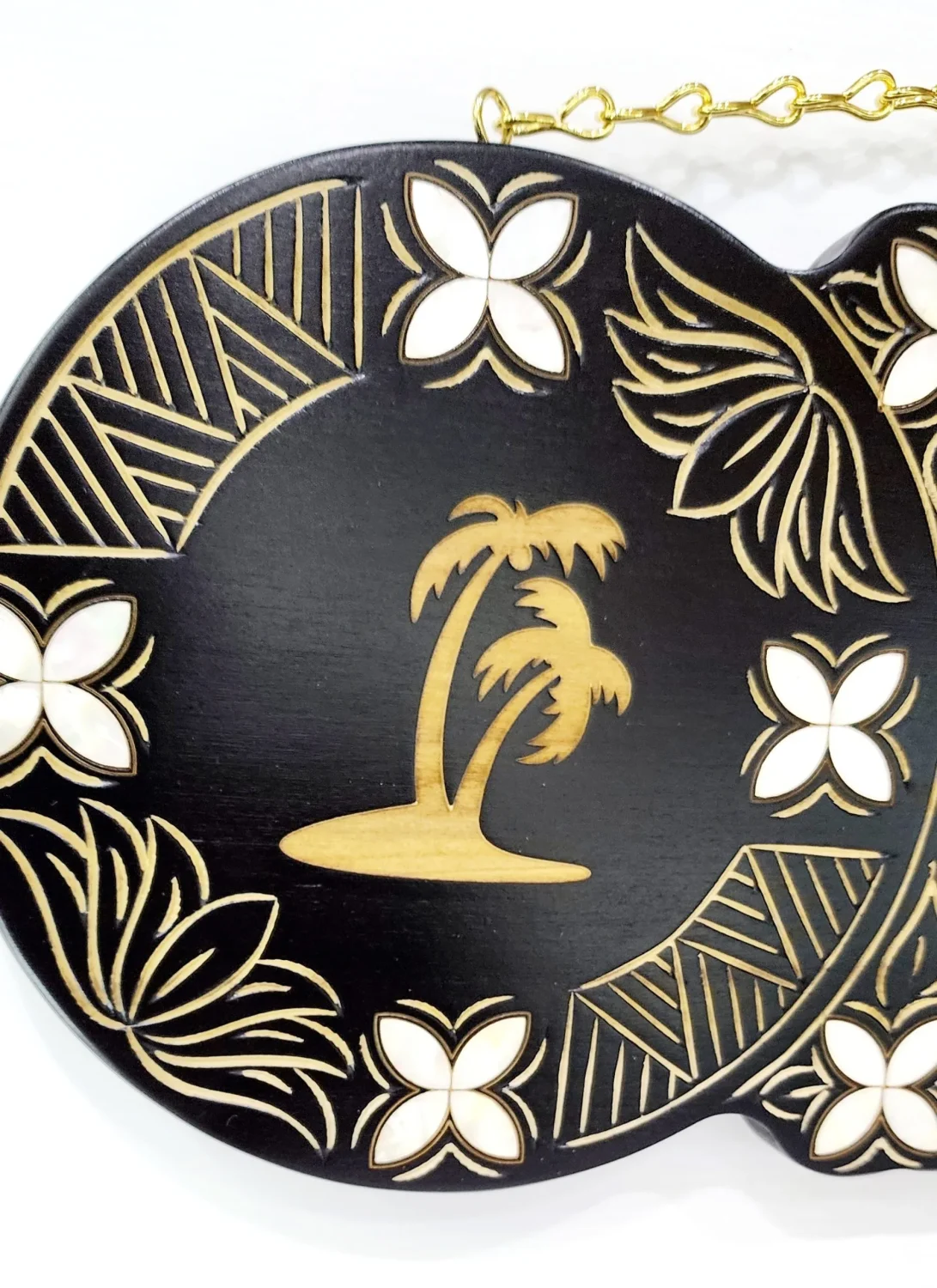 21st Hand Carved Island Design Key with Laser Engraved Palm Tree and White Mother Of Pearl Shell