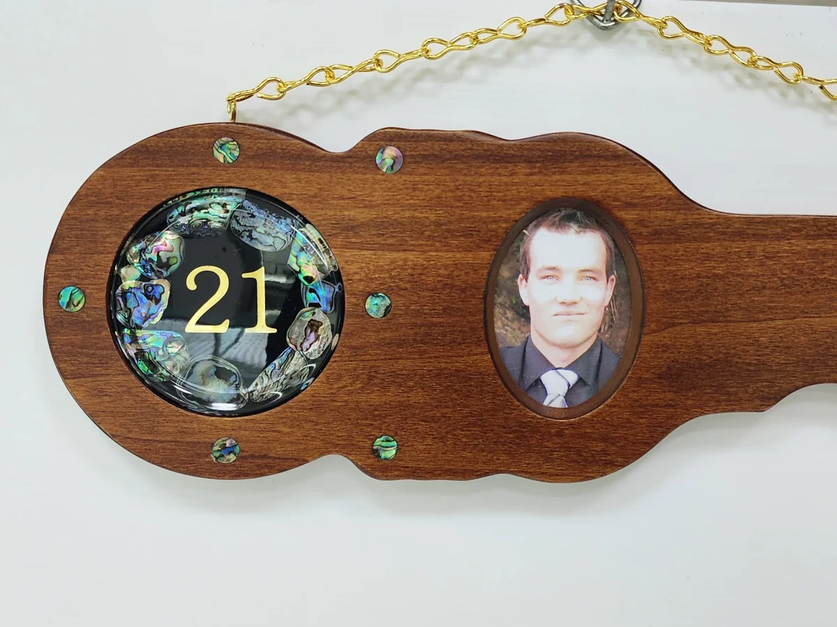 21st Hard Wood Key with 21 Paua Shell Disk Insert