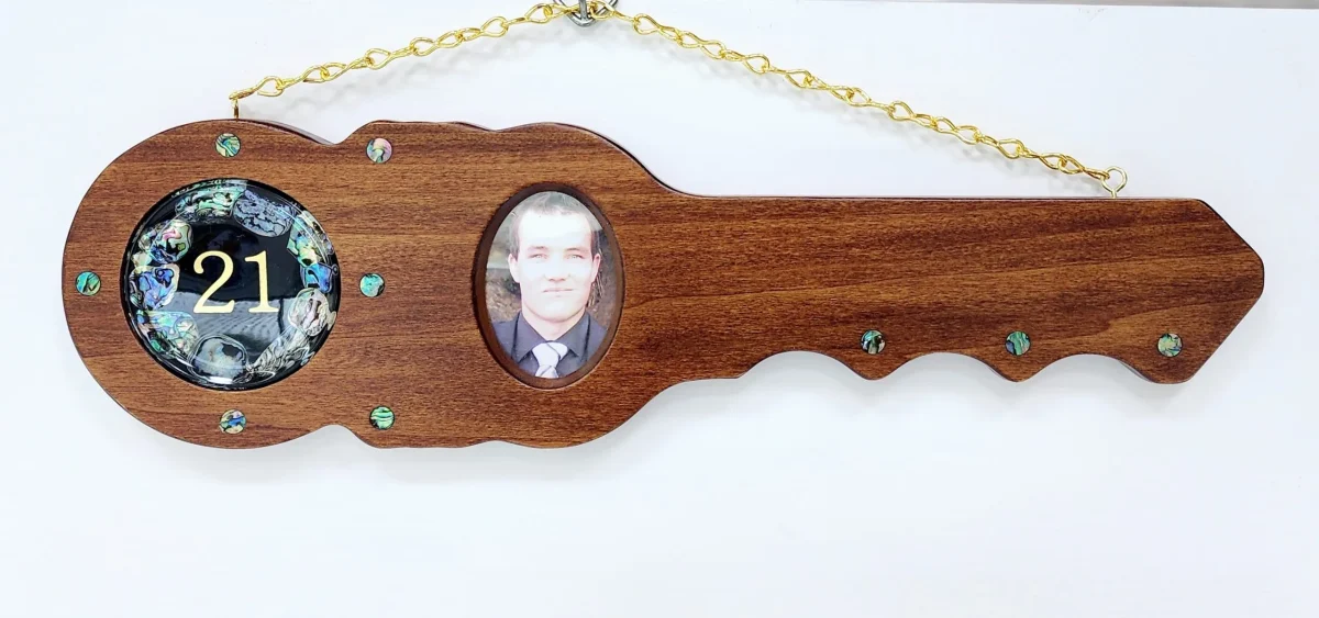 21st Hard Wood Key with 21 Paua Shell Disk Insert
