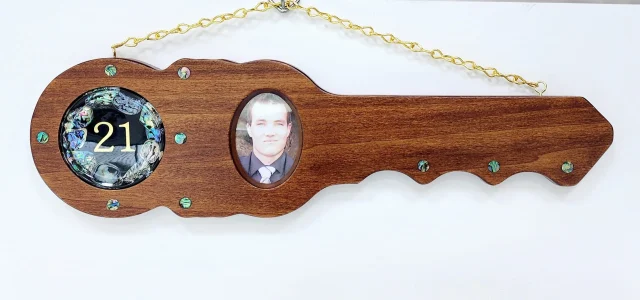 21st Hard Wood Key with 21 Paua Shell Disk Insert