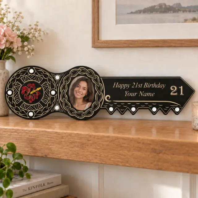 21st Island Design Key with Coloured Paua Shell Hibiscus Flower Inlay & 21 with Round White Mother of Pearl Inlays - Design 2116