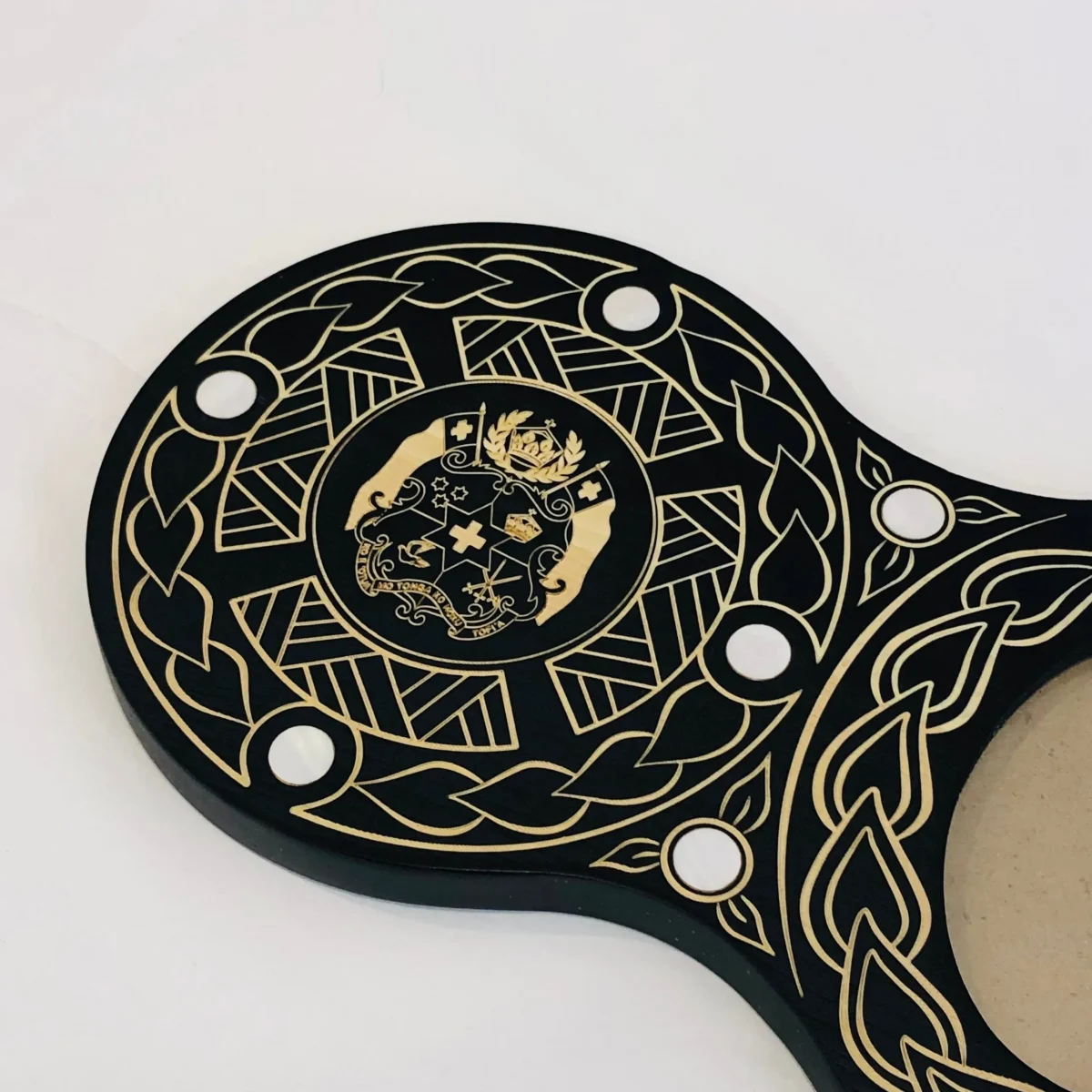 21st Island Design Key with Laser Engraved Coat of arms of Tonga & 21 with Round White Mother of Pearl Inlays - Design 2114