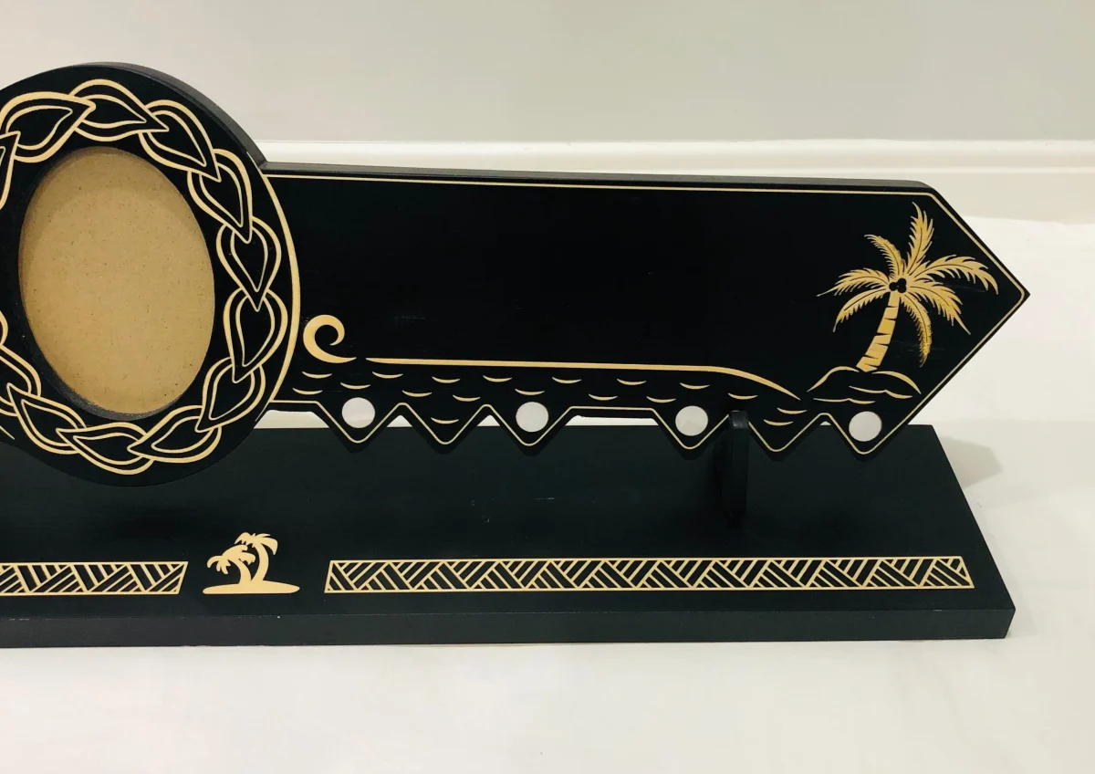 21st Island Design Key with Laser Engraved Patterns & Paua Shell 21 Inlay and White Mother Of Pearl Shell Inlays and Matching Stand - Design 2131 (Stand)