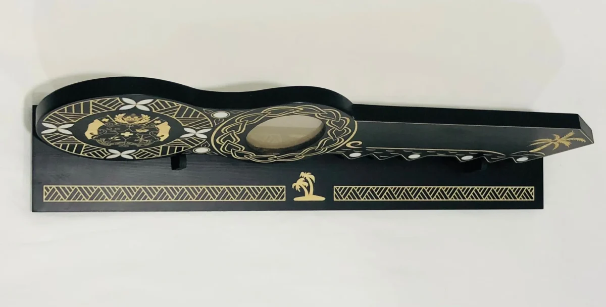 21st Island Design Key with Laser Engraved Patterns & Tongan Sila with White Mother Of Pearl Shell Inlays and Matching Stand - Design 2133 (Stand)