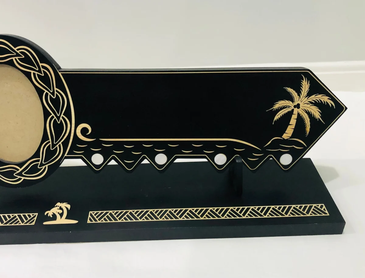 21st Island Design Key with Laser Engraved Patterns & Samoan Sila with White Mother Of Pearl Shell Inlays and Matching Stand - Design 2134 (Stand)