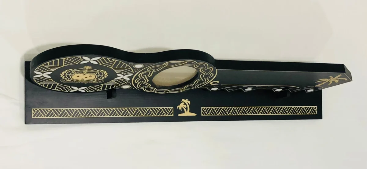 21st Island Design Key with Laser Engraved Patterns & Samoan Sila with White Mother Of Pearl Shell Inlays and Matching Stand - Design 2134 (Stand)