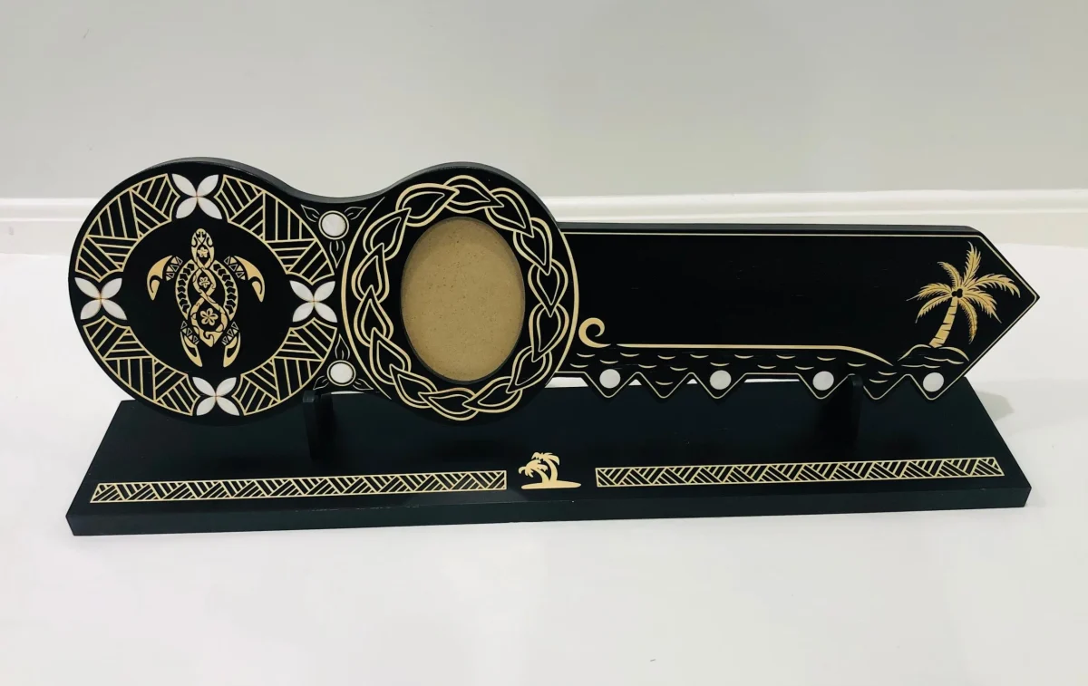 21st Island Design Key with Laser Engraved Patterns & Turtle with White Mother Of Pearl Shell Inlays and Matching Stand - Design 2135 (Stand)