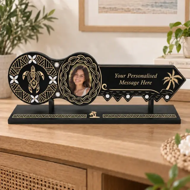 21st Island Design Key with Laser Engraved Patterns & Turtle with White Mother Of Pearl Shell Inlays and Matching Stand - Design 2135 (Stand)