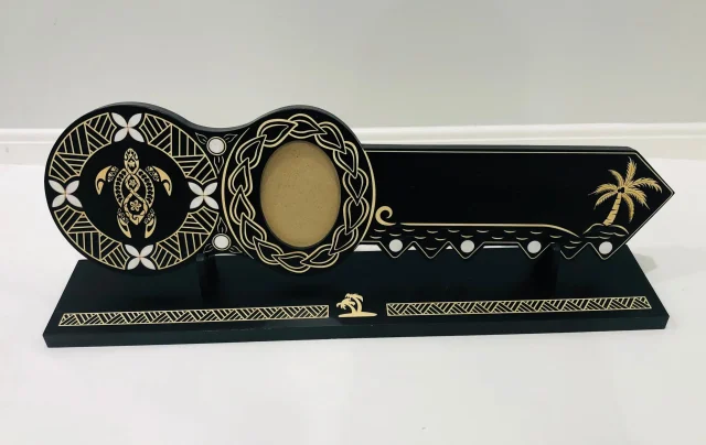 21st Island Design Key with Laser Engraved Patterns & Turtle with White Mother Of Pearl Shell Inlays and Matching Stand - Design 2135 (Stand)