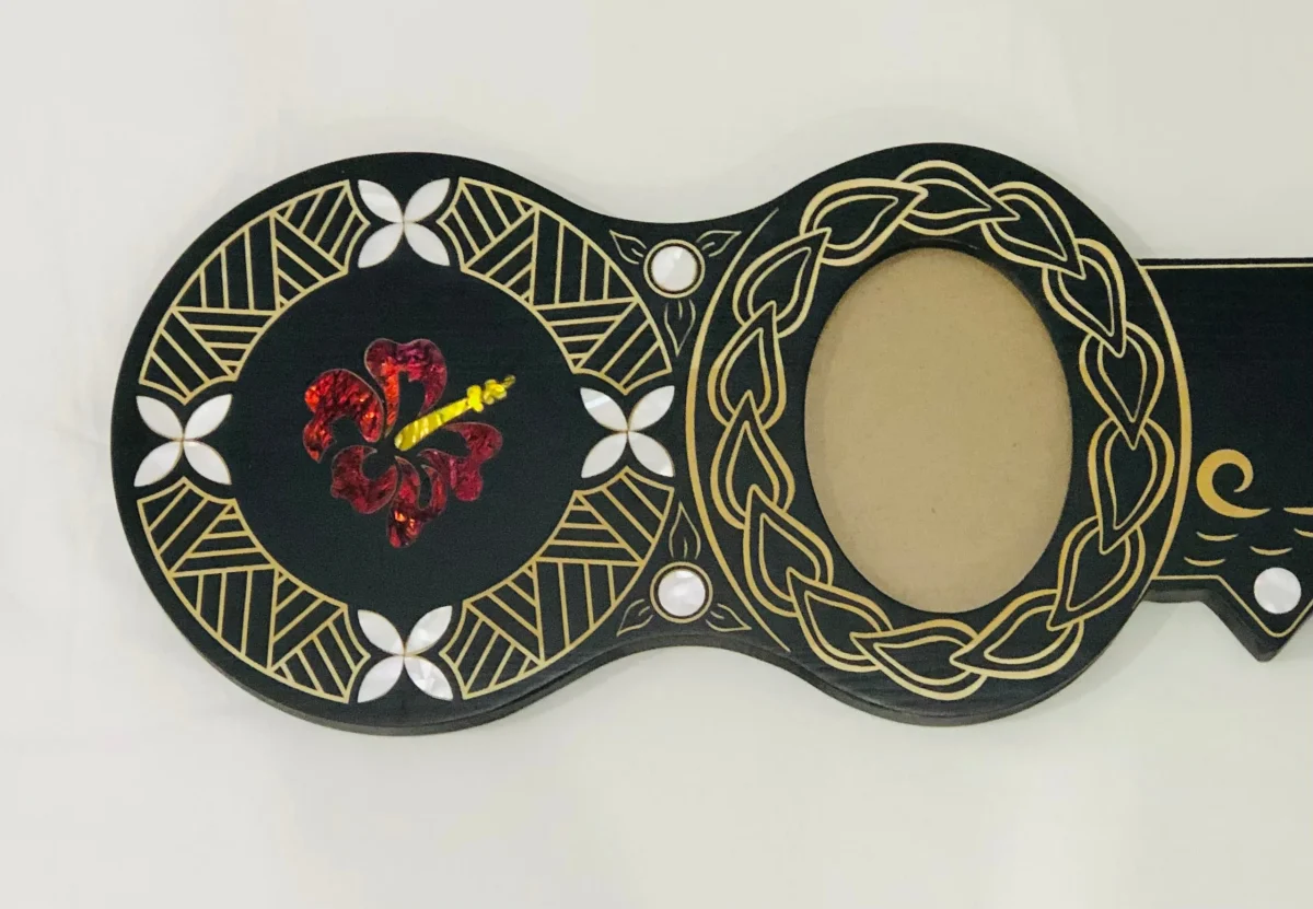 21st Island Design Key with Laser Engraved Patterns & Coloured Paua Shell Hibiscus Flower Inlay and White Mother Of Pearl Shell Inlays - Design 2132