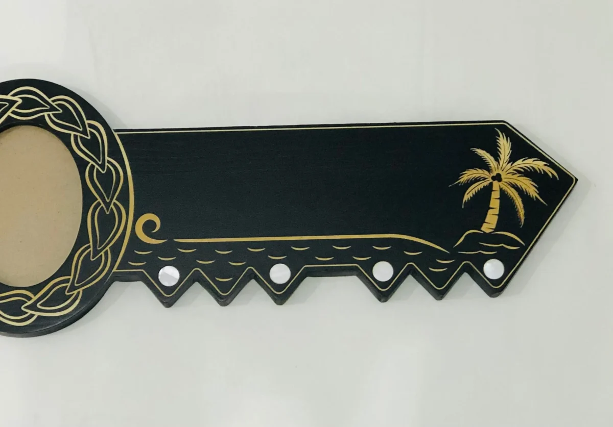 21st Island Design Key with Laser Engraved Patterns & Coloured Paua Shell Hibiscus Flower Inlay and White Mother Of Pearl Shell Inlays - Design 2132