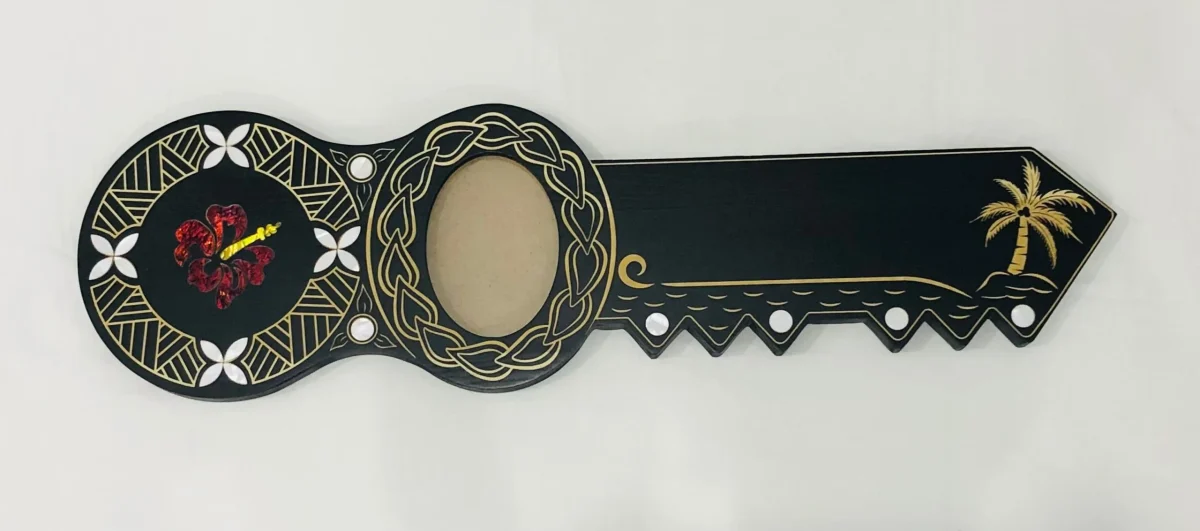 21st Island Design Key with Laser Engraved Patterns & Coloured Paua Shell Hibiscus Flower Inlay and White Mother Of Pearl Shell Inlays - Design 2132