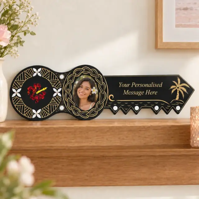 21st Island Design Key with Laser Engraved Patterns & Coloured Paua Shell Hibiscus Flower Inlay and White Mother Of Pearl Shell Inlays - Design 2132