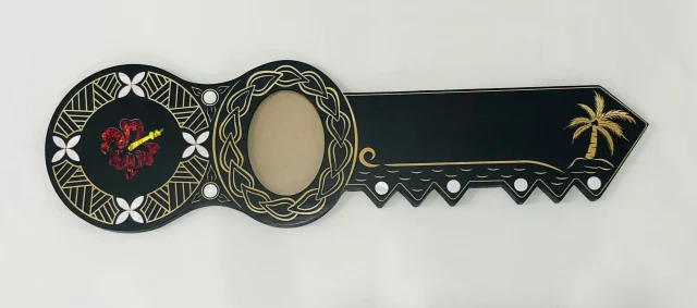 21st Island Design Key with Laser Engraved Patterns & Coloured Paua Shell Hibiscus Flower Inlay and White Mother Of Pearl Shell Inlays - Design 2132