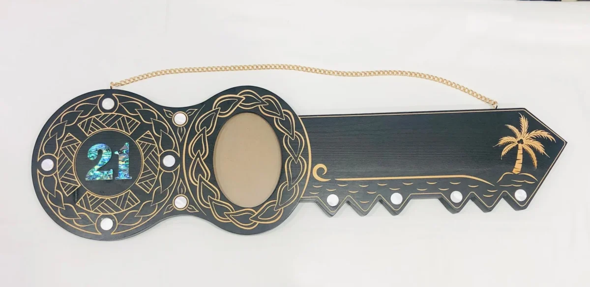 21st Island Design Key with Laser Engraved Patterns & Paua Shell 21 Inlay - Design 2117