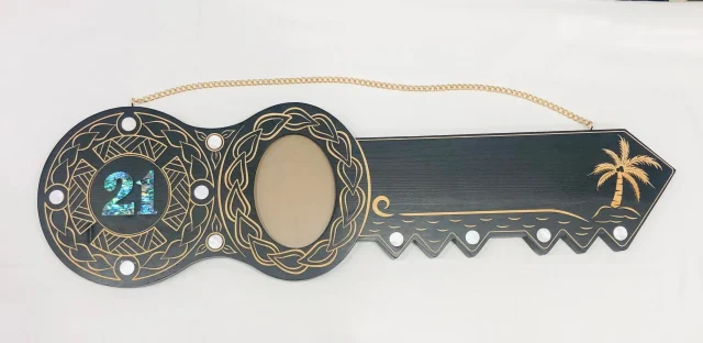 21st Island Design Key with Laser Engraved Patterns & Paua Shell 21 Inlay - Design 2117
