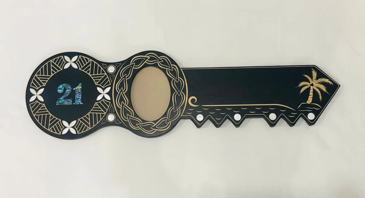 21st Island Design Key with Laser Engraved Patterns & Paua Shell 21 Inlay and White Mother Of Pearl Shell Inlays - Design 2131